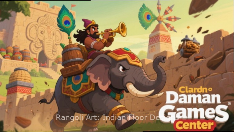 Rangoli Art: Indian Floor Designs - Game Screenshot Rangoli Art: Indian Floor Designs game screenshot showing a colorful rangoli pattern with traditional motifs